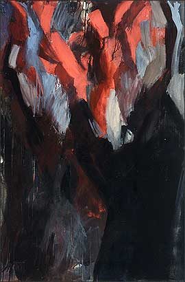 Regina Liedtke, Malerei: Brennender Baum  1983, 1,40 x 0,95 m / Mischtechnik auf Nessel