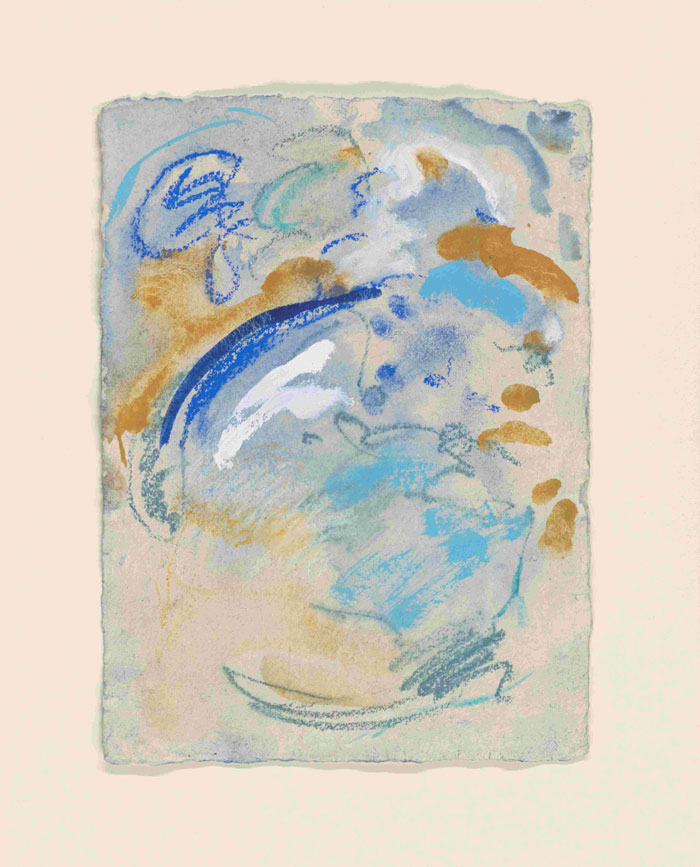 Das Geistige im Blau
4 Arbeiten Mischtechnik auf handgesch�pftem Aquarellpapier, 42x30 cm / im Objektrahmen 50x40 cm, 2005 � Regina Liedtke