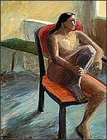 Regina Liedtke, Malerei: Sitzende  1983, 1,25 x 0,95 m / Öl auf Nessel